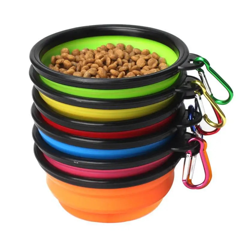 Mangiatoia portatile pieghevole in silicone per animali, ideale per i viaggi all'aperto, con comodo moschettone.