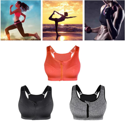 Reggiseno sportivo da donna con cerniera frontale, ideale per ginnastica, fitness, corsa, yoga ecc. Taglie dalla S alla 3XL