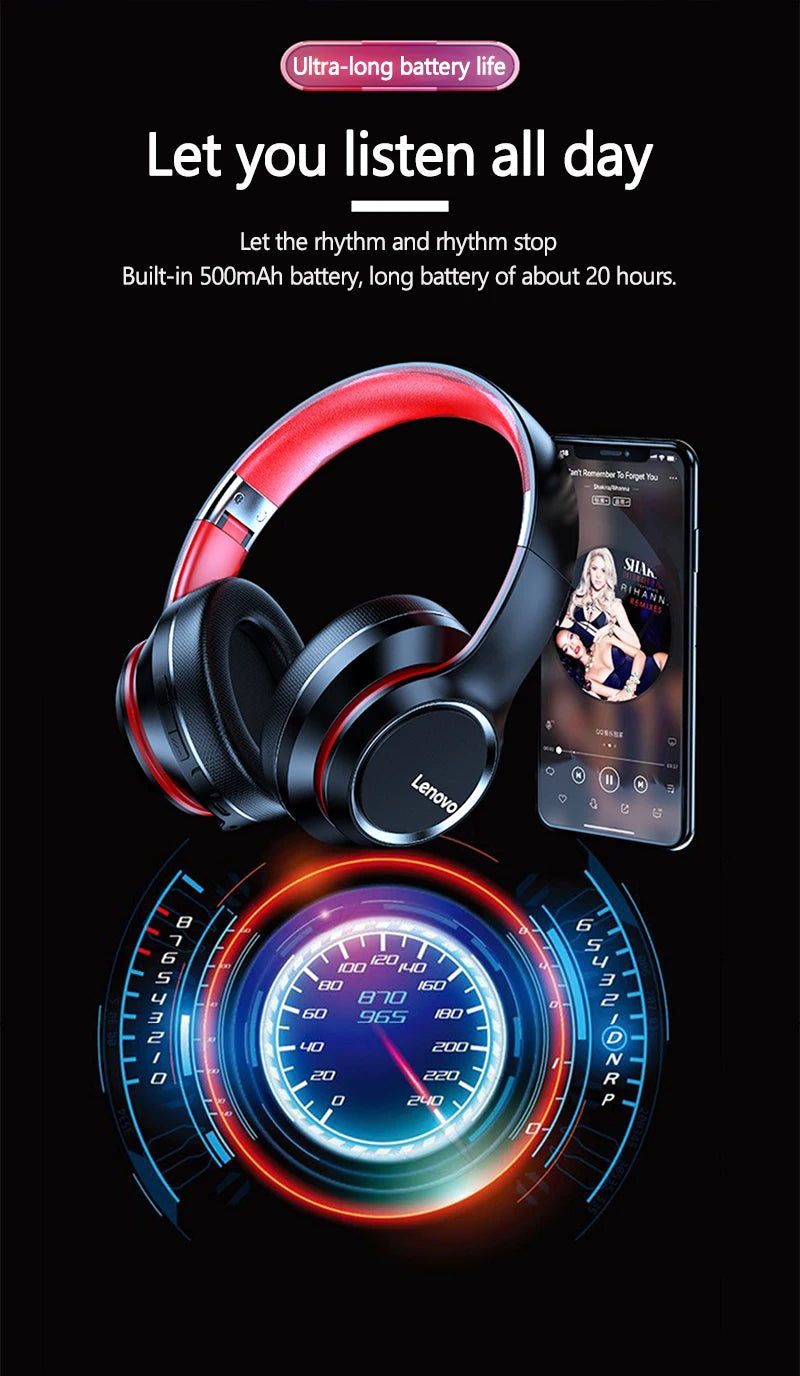 Lenovo HD200 Wireless Bluetooth Headphones,
 Foldable HIFI Stereo Noise Cancelling Headphones.