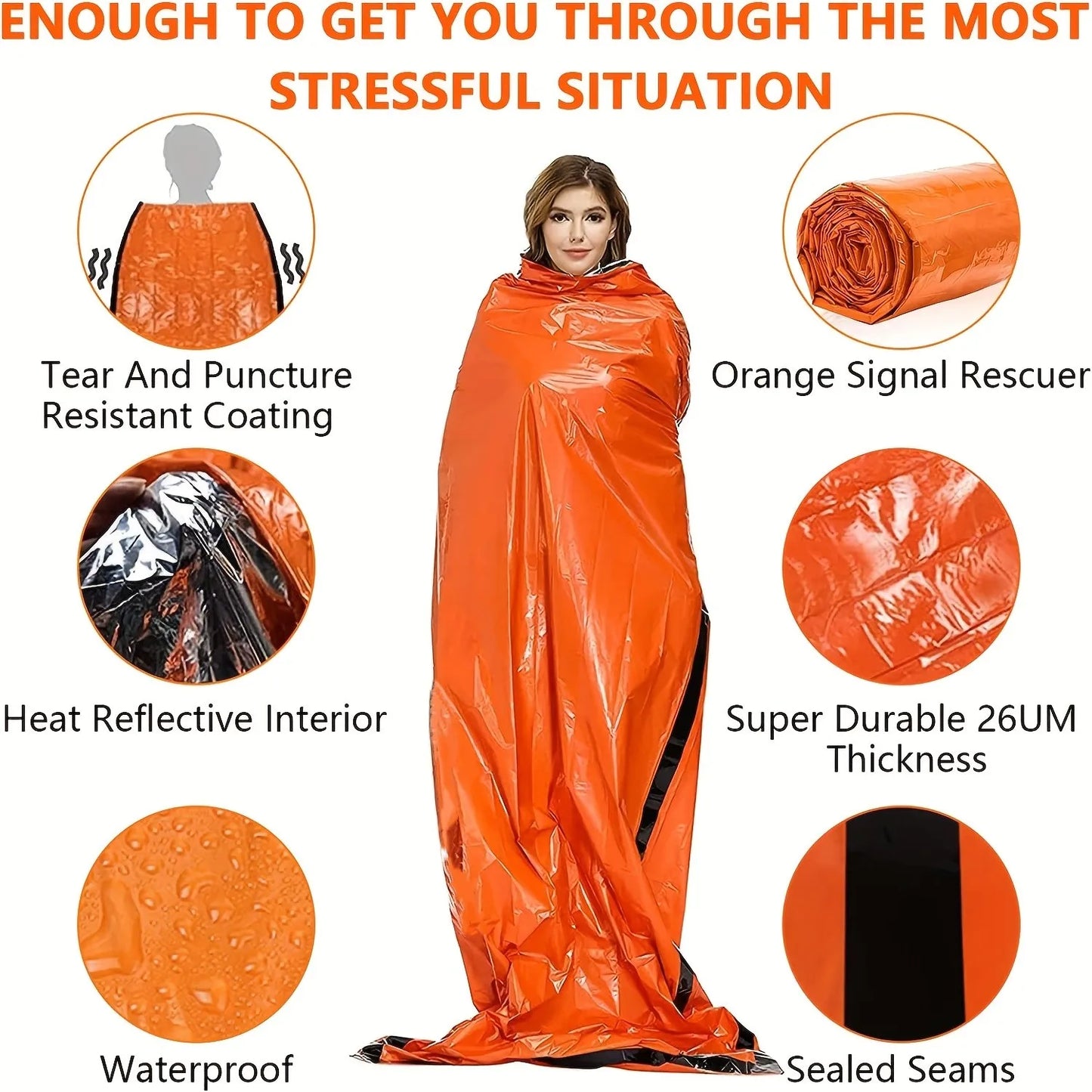 Saco de dormir de supervivencia Mylar de emergencia portátil e impermeable. Pequeño y ligero, práctico de llevar.