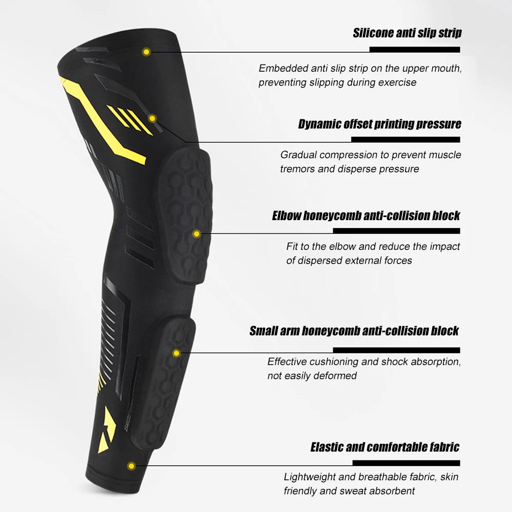 Padded sports arm protection, compression on elbows. Sizes from L to XXL