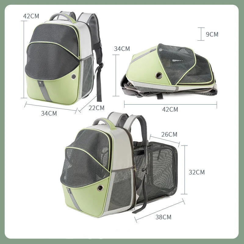 Mochila para mascotas de tejido Oxford, fabricada en malla transpirable extensible y duradera.