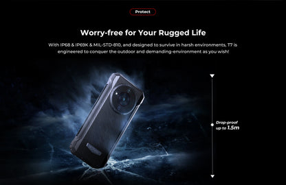 HOTWAV T7 Rugged Smartphone 6.52'' HD+ Ultra Thin 6280mAh Battery MobilePhone 21MP Rear Android 13 Cellphone, ideale per outdoor, trekking, sport