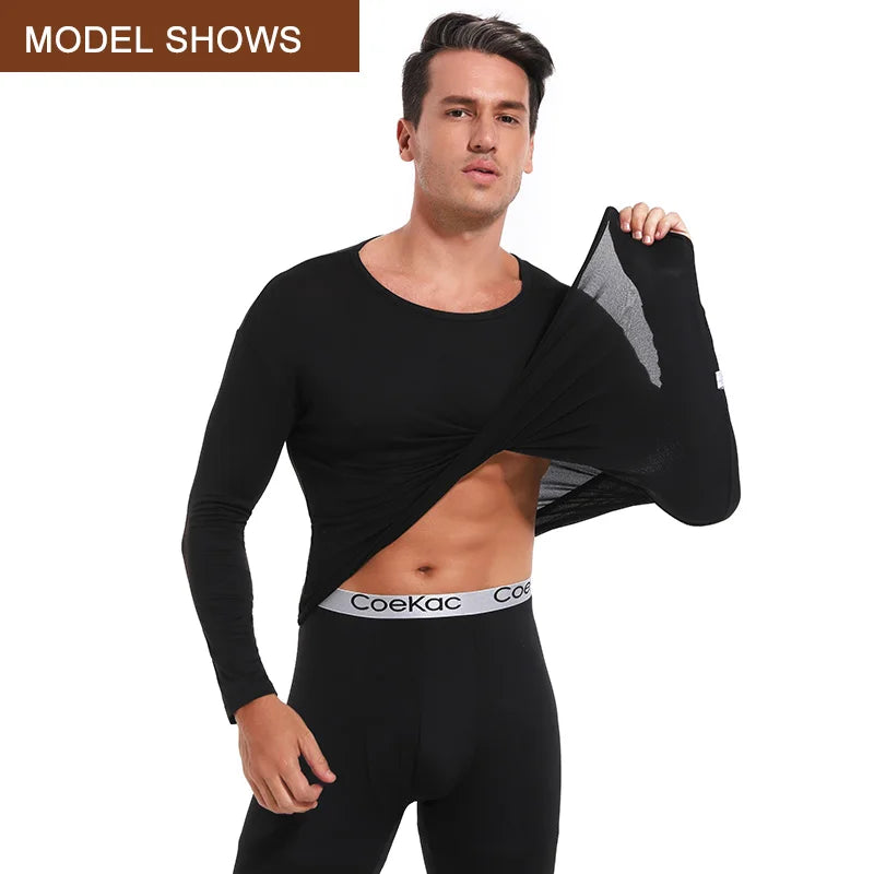 Men's thermal sports underwear set, with plush interior, suitable for low temperatures. Size from S to XL