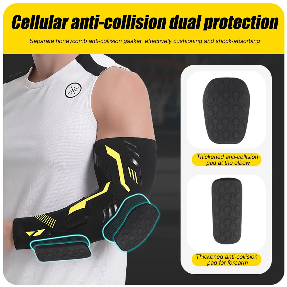 Padded sports arm protection, compression on elbows. Sizes from L to XXL