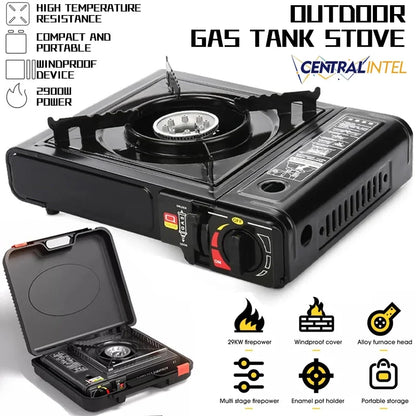 Hornillo de camping portátil con doble combustible, propano o butano, se vende con o sin estuche, encendido automático ideal para barbacoas de camping y emergencias