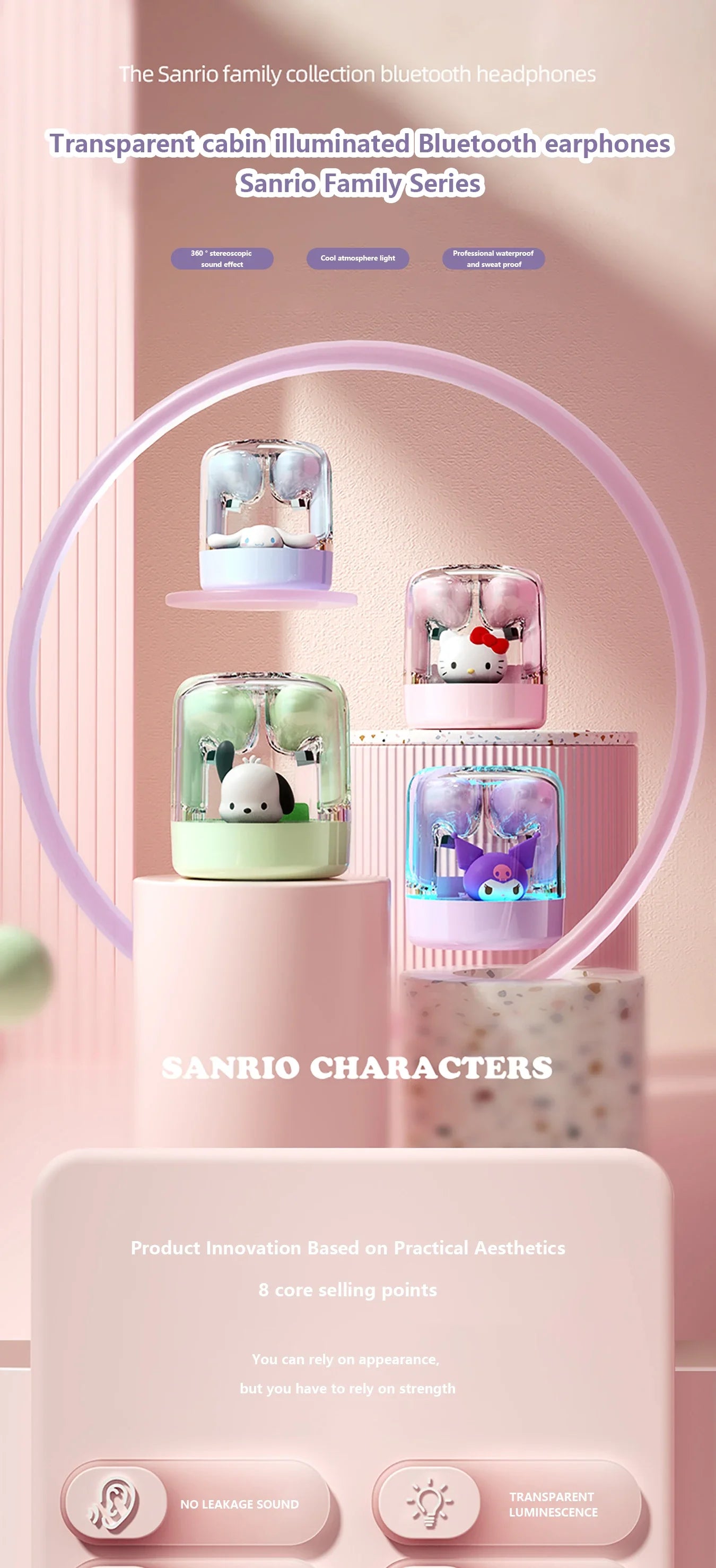 Cuffie wireless Sanrio-TWS EJ-986, Kuromi, Hello Kitty, cuffie Bluetooth, suono HIFI, batteria a lunga durata.