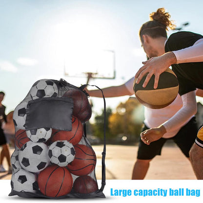 Sports ball bag with adjustable shoulder strap and net bag for sports equipment