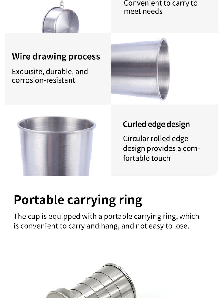 Bicchieri telescopici in metallo da campeggio all'aperto Bicchieri pieghevoli portatili in acciaio inossidabile.
 Formato: 75 ml/150 ml/250 ml