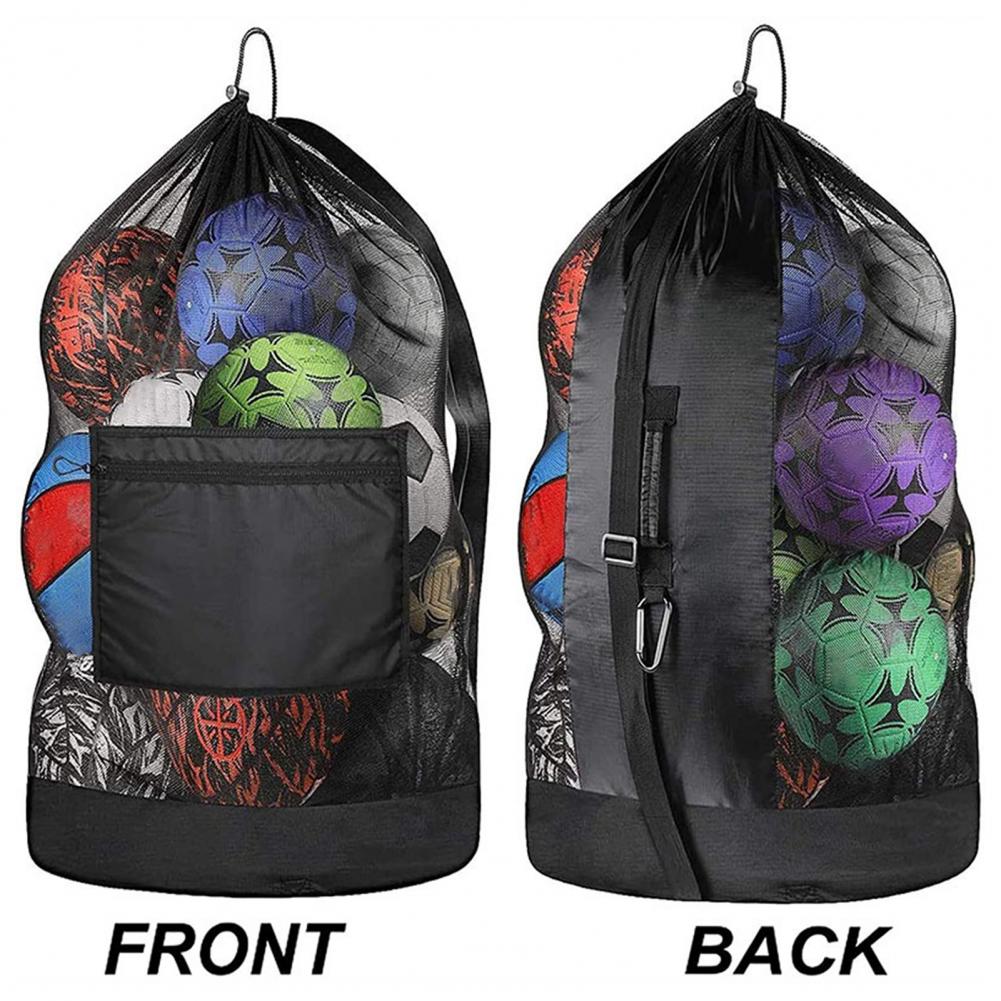 Sports ball bag with adjustable shoulder strap and net bag for sports equipment