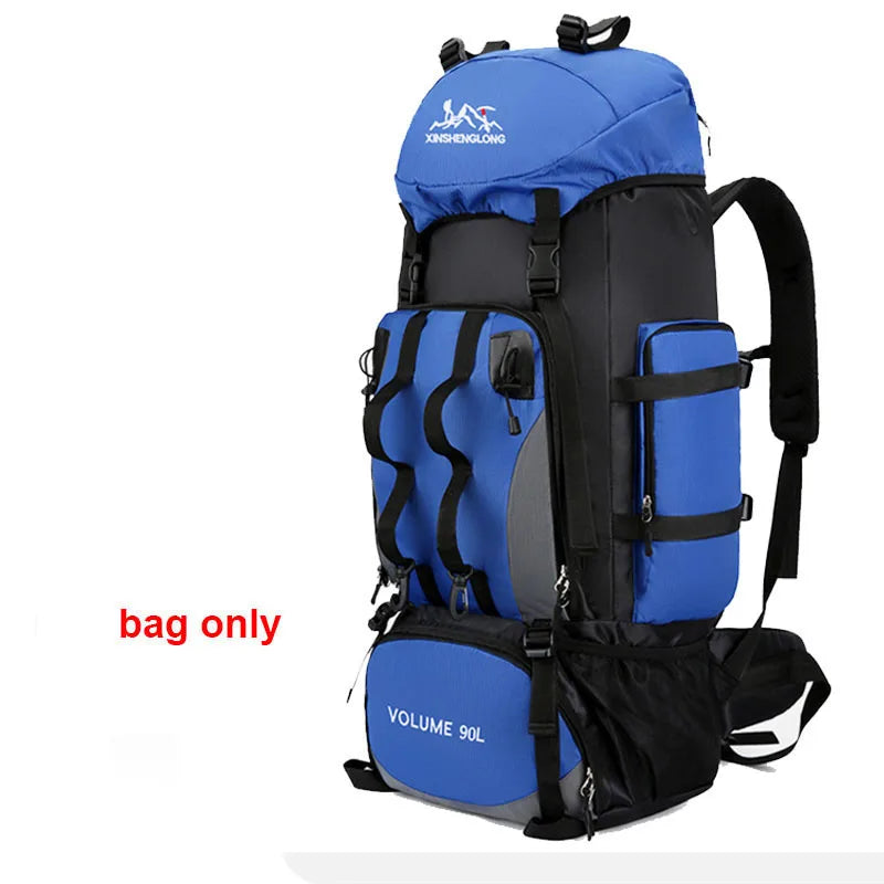 90L waterproof trekking backpack ideal for camping, hiking and outdoor activities. Includes a cover