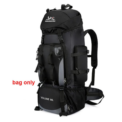 90L waterproof trekking backpack ideal for camping, hiking and outdoor activities. Includes a cover