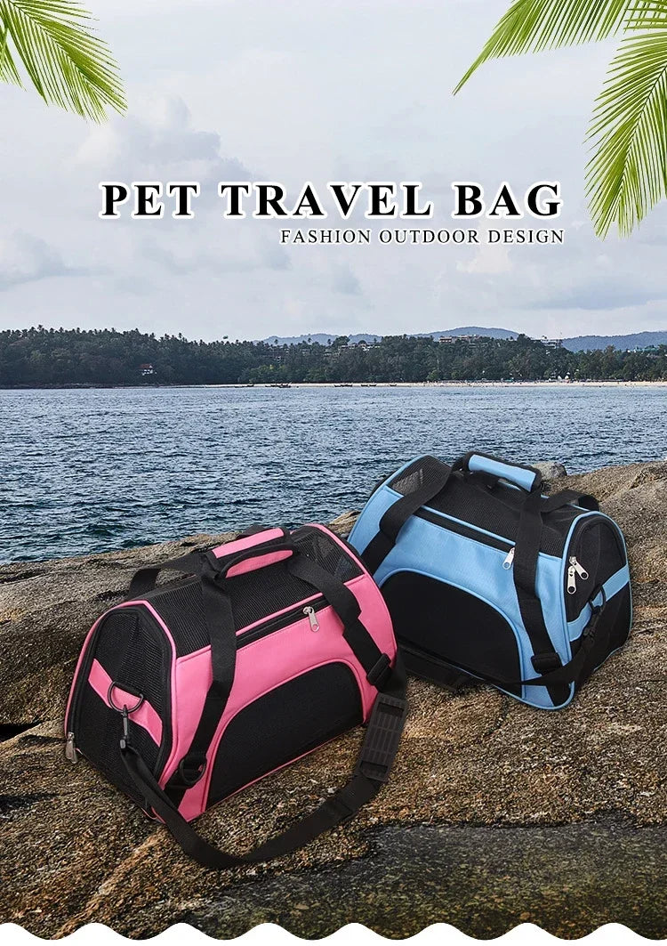 Borsa trasportino portatile per cani e gatti, con rete traspirante, disponibile in varie misure.