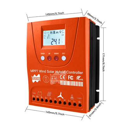 Controlador Mppt para híbrido solar/eólico hasta 3kw con WiFi ajustable para 12V,24V,48V con display LCD, específico para baterías Lifepo4. Se usa via Bluethoot derecto en app. Para swithc, o tanbien off grid