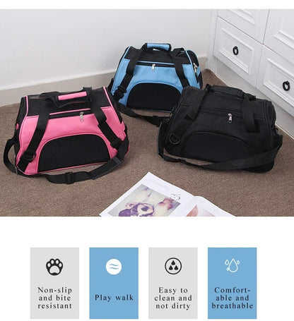 Borsa trasportino portatile per cani e gatti, con rete traspirante, disponibile in varie misure.