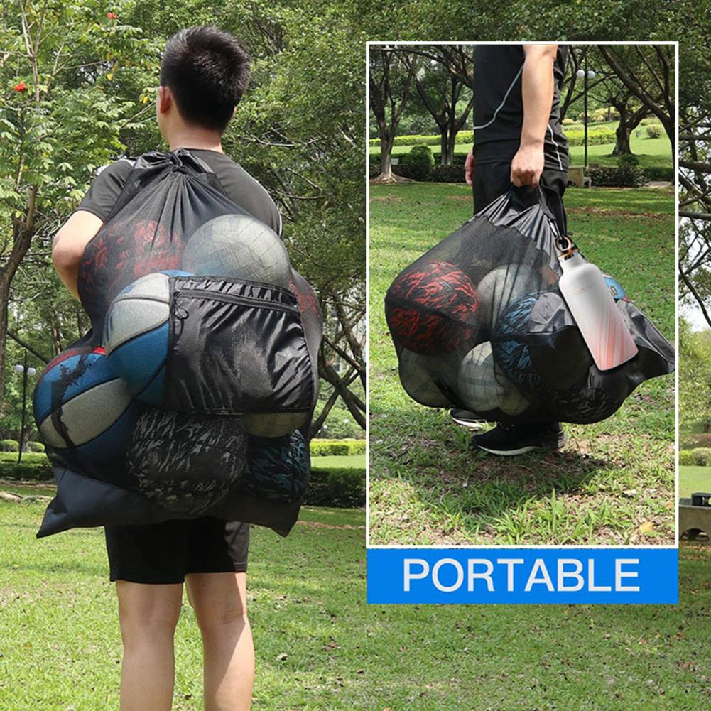 Sports ball bag with adjustable shoulder strap and net bag for sports equipment