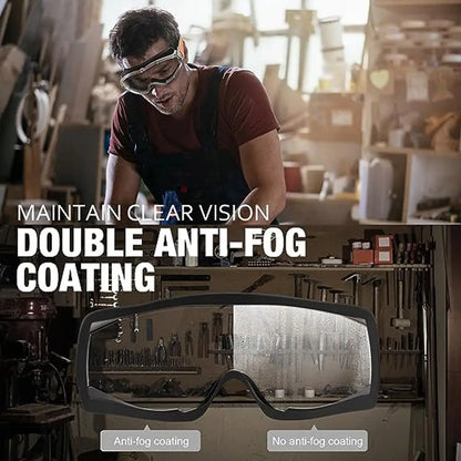 Gafas de seguridad industriales con lentes transparentes antivaho que se colocan sobre las gafas