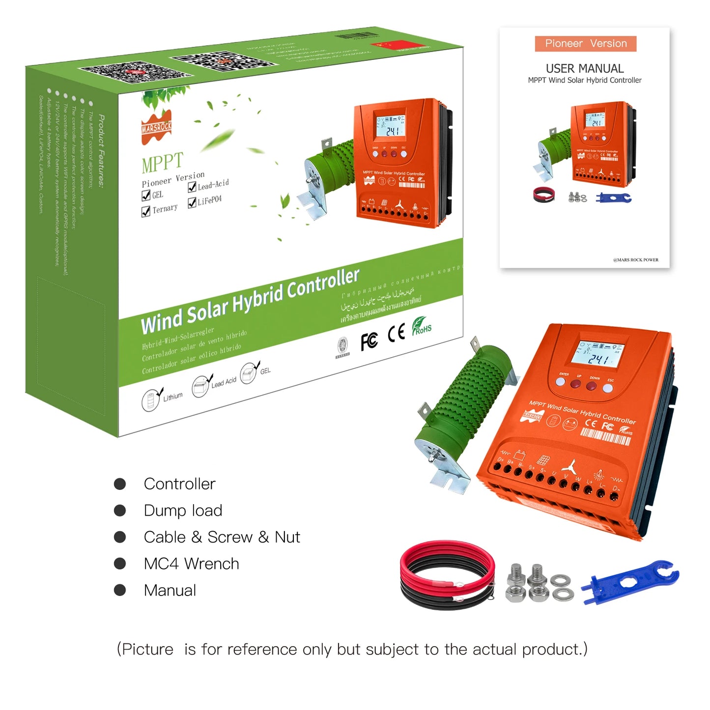 Controlador Mppt para híbrido solar/eólico hasta 3kw con WiFi ajustable para 12V,24V,48V con display LCD, específico para baterías Lifepo4. Se usa via Bluethoot derecto en app. Para swithc, o tanbien off grid