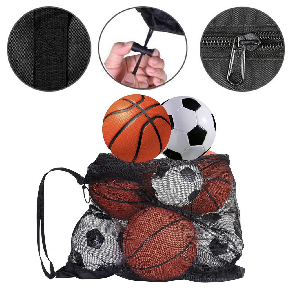 Sports ball bag with adjustable shoulder strap and net bag for sports equipment