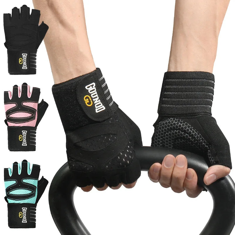 Unisex Weight Lifting Sports Gloves with Wrist Wraps Non-Slip Breathable Gym Gloves Size from S to XL