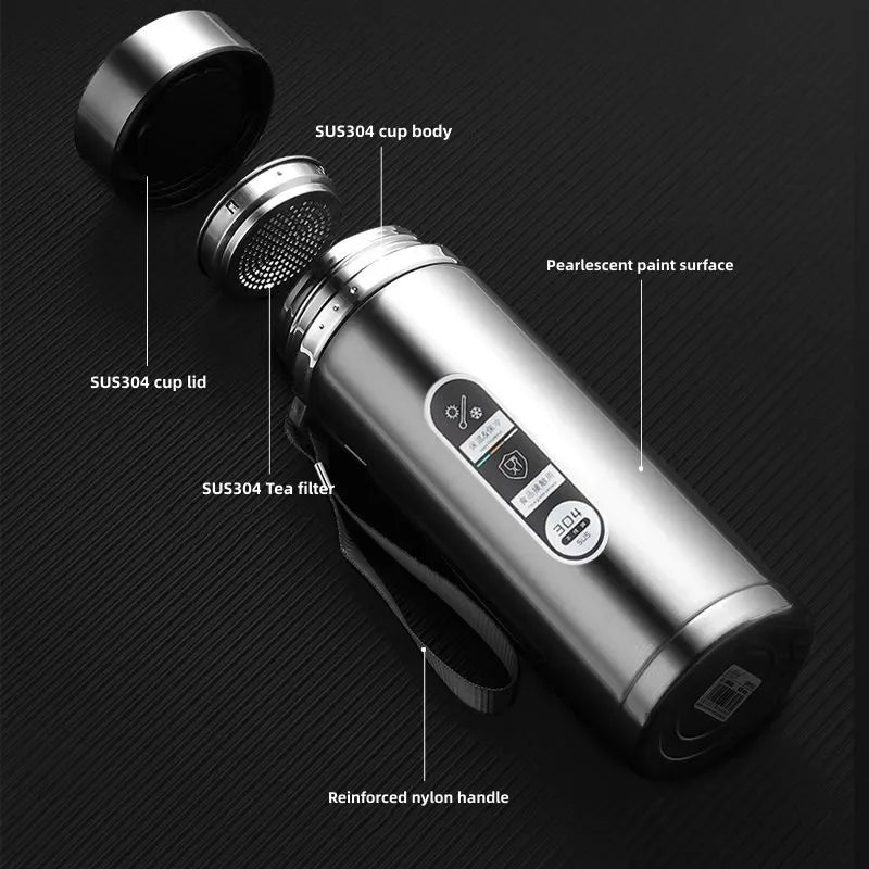 500ML-1 Liter Stainless Steel Thermal Bottle with LED Temperature Indicator.