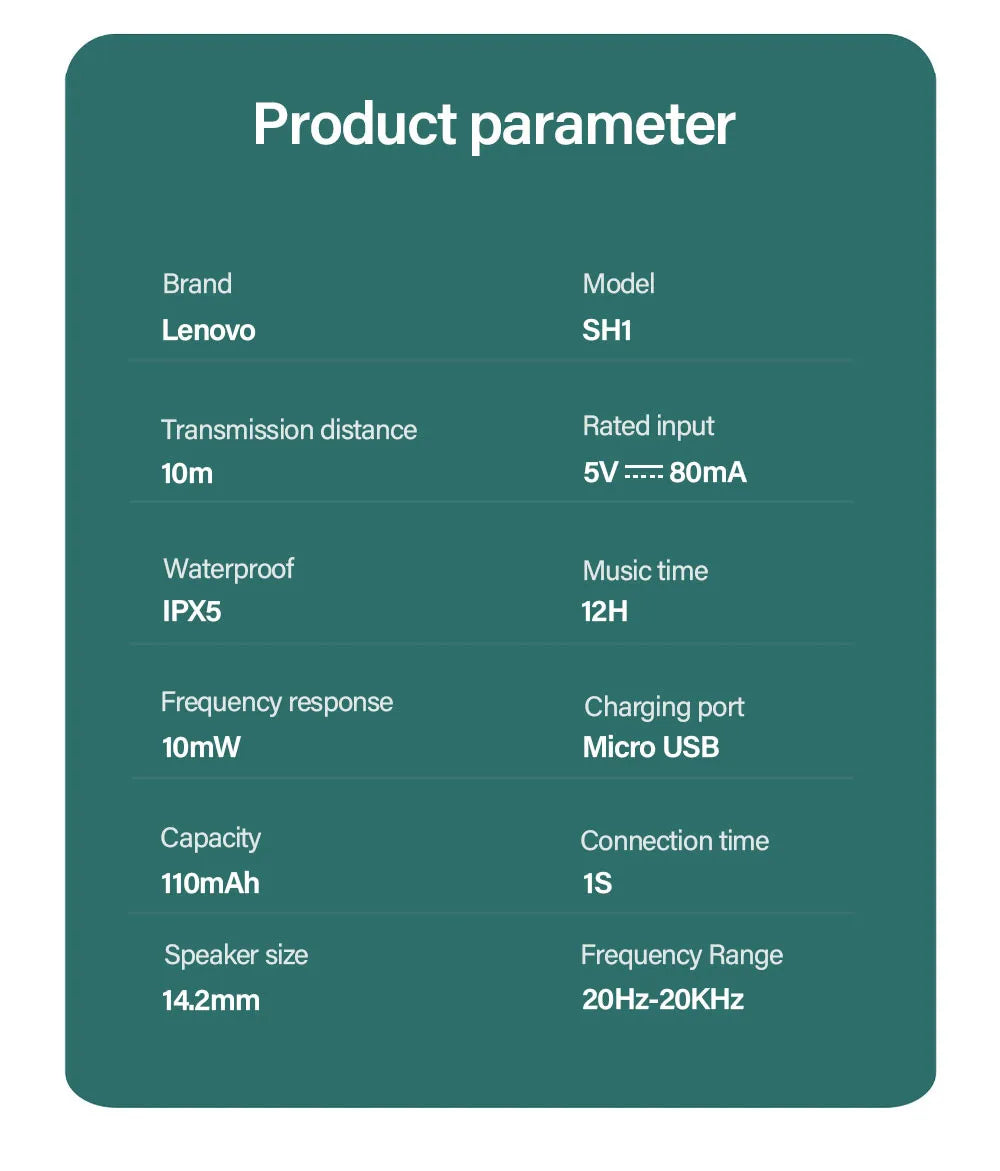 Auténticos auriculares Lenovo SH1 Bluetooth 5.0, con conexión rápida y reducción de ruido.