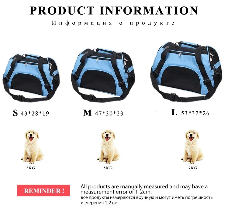 Borsa trasportino portatile per cani e gatti, con rete traspirante, disponibile in varie misure.