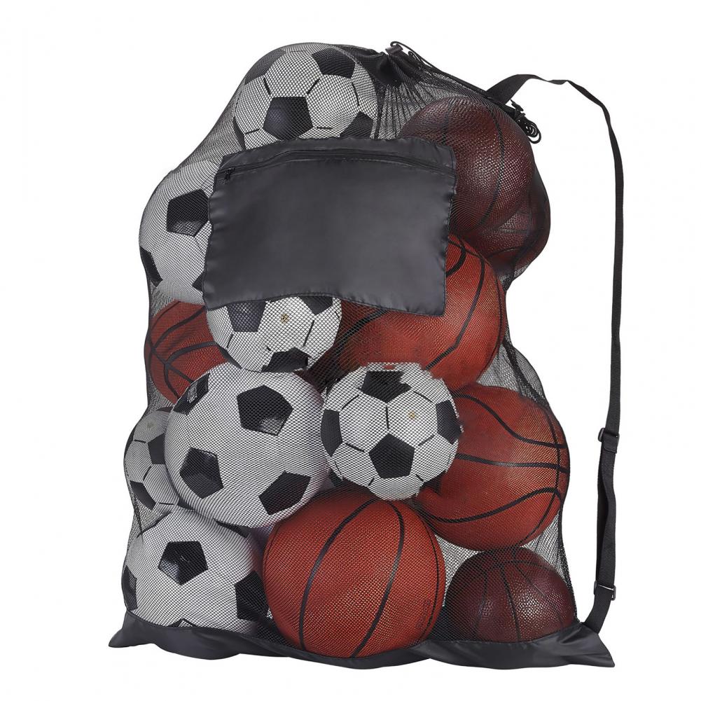 Sports ball bag with adjustable shoulder strap and net bag for sports equipment