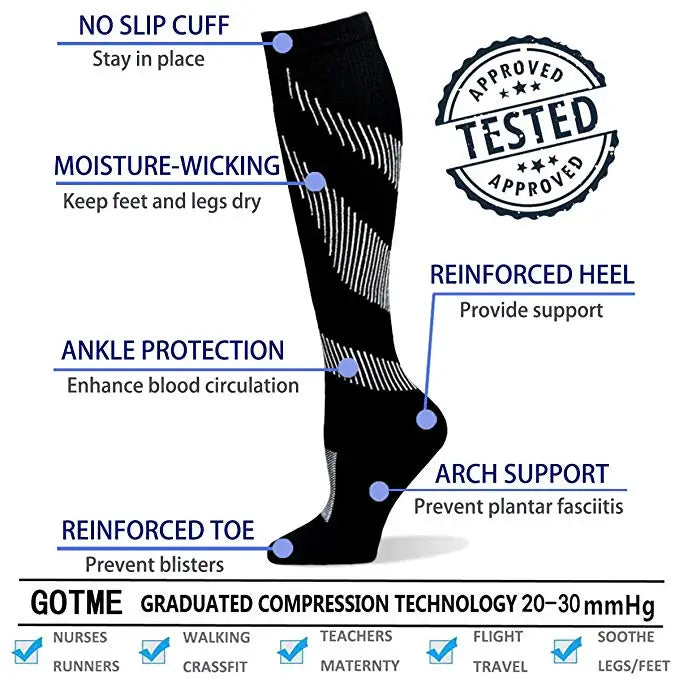 Calcetines de compresión deportivos ideales para entrenamientos como Rugby, Fútbol, Voleibol, etc.