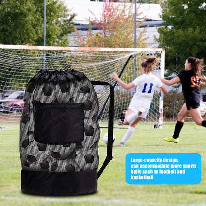 Sports ball bag with adjustable shoulder strap and net bag for sports equipment