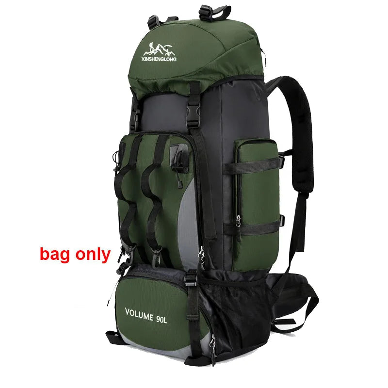 90L waterproof trekking backpack ideal for camping, hiking and outdoor activities. Includes a cover