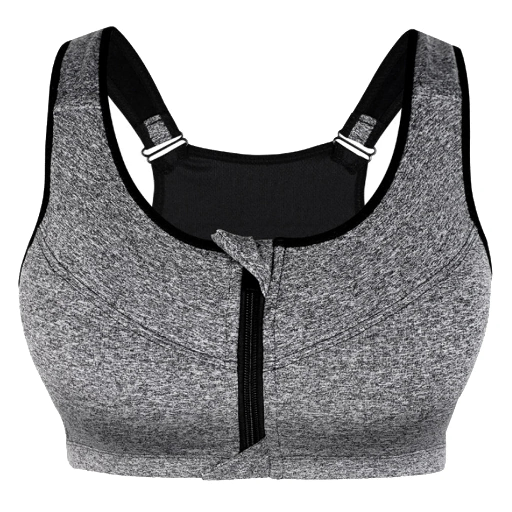 Reggiseno sportivo da donna con cerniera frontale, ideale per ginnastica, fitness, corsa, yoga ecc. Taglie dalla S alla 3XL