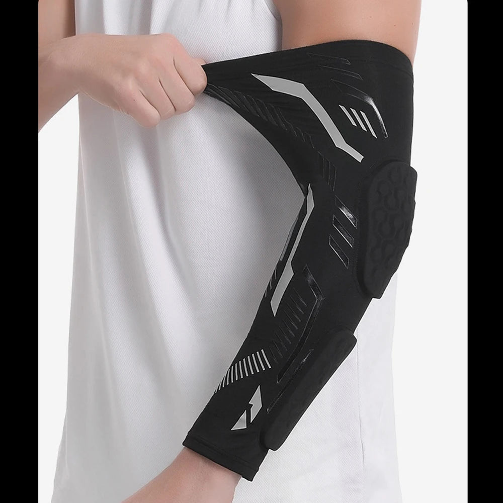 Padded sports arm protection, compression on elbows. Sizes from L to XXL