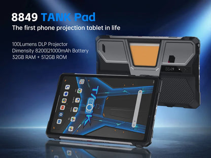 Tablet Rugged modello 8849 TANK PAD Unihertz, Android 14, schermo 10.95 Inch a 120Hz, ram 16GB rom 512GB, batteria 21000mAh 50MP 66W.
Unico al mondo con Proiettore integrato autolivellante