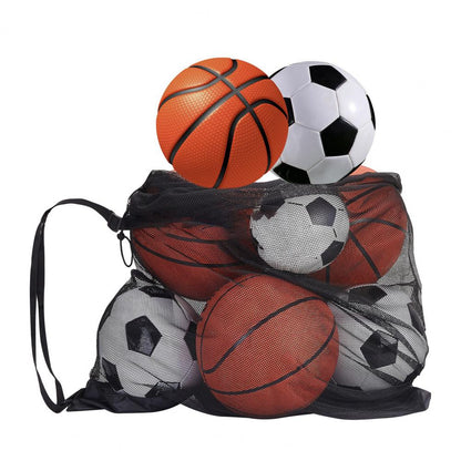 Sports ball bag with adjustable shoulder strap and net bag for sports equipment