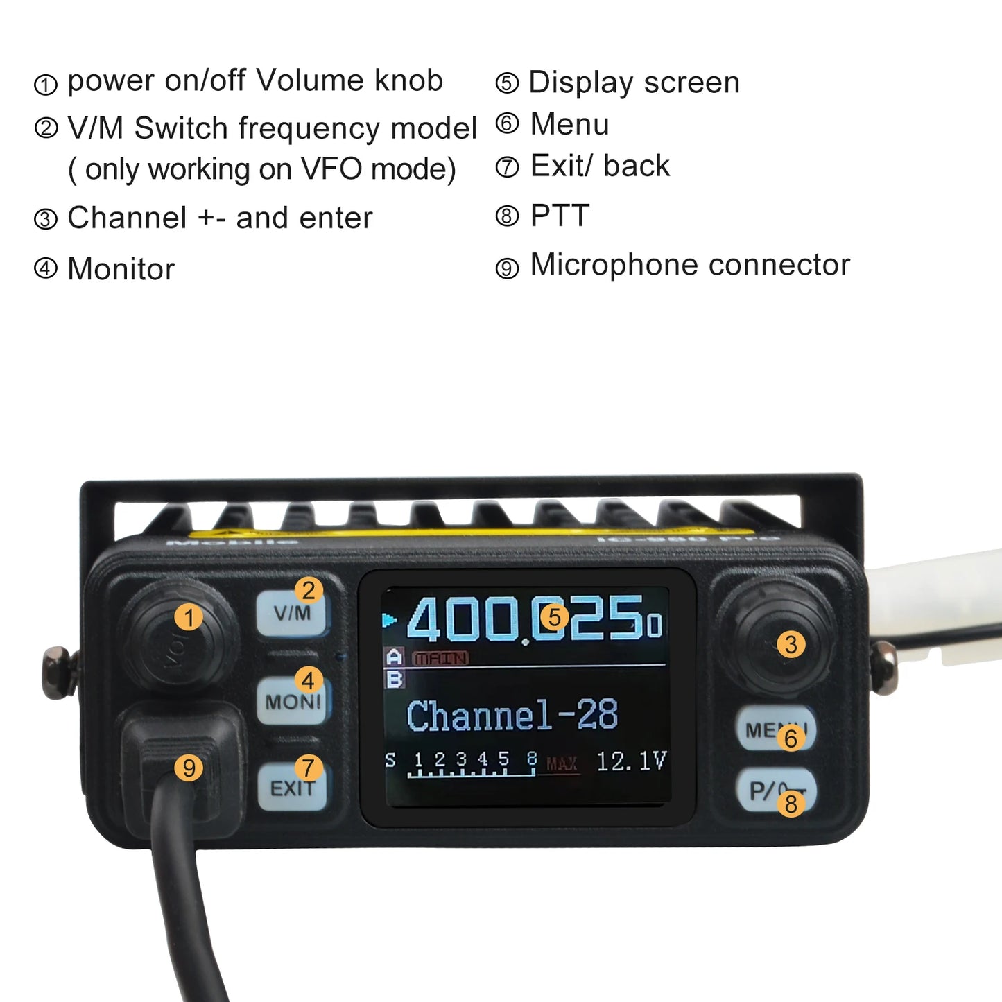 Walkie Talkie IC-980Pro VHF UHF Dual Band Dual Watch 25W 200Ch Reducción de ruido Mini FM Vox Scrambler Radio móvil