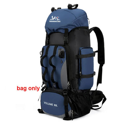 90L waterproof trekking backpack ideal for camping, hiking and outdoor activities. Includes a cover