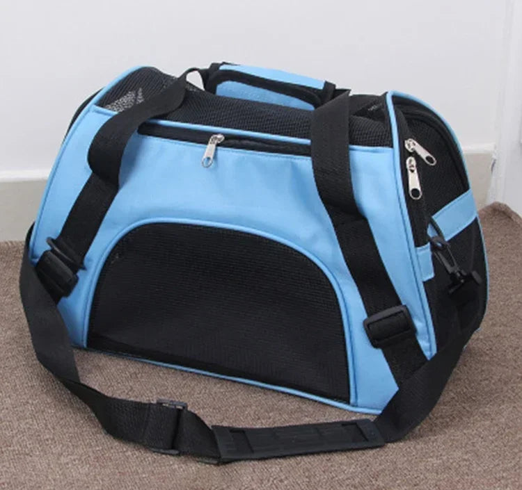 Borsa trasportino portatile per cani e gatti, con rete traspirante, disponibile in varie misure.