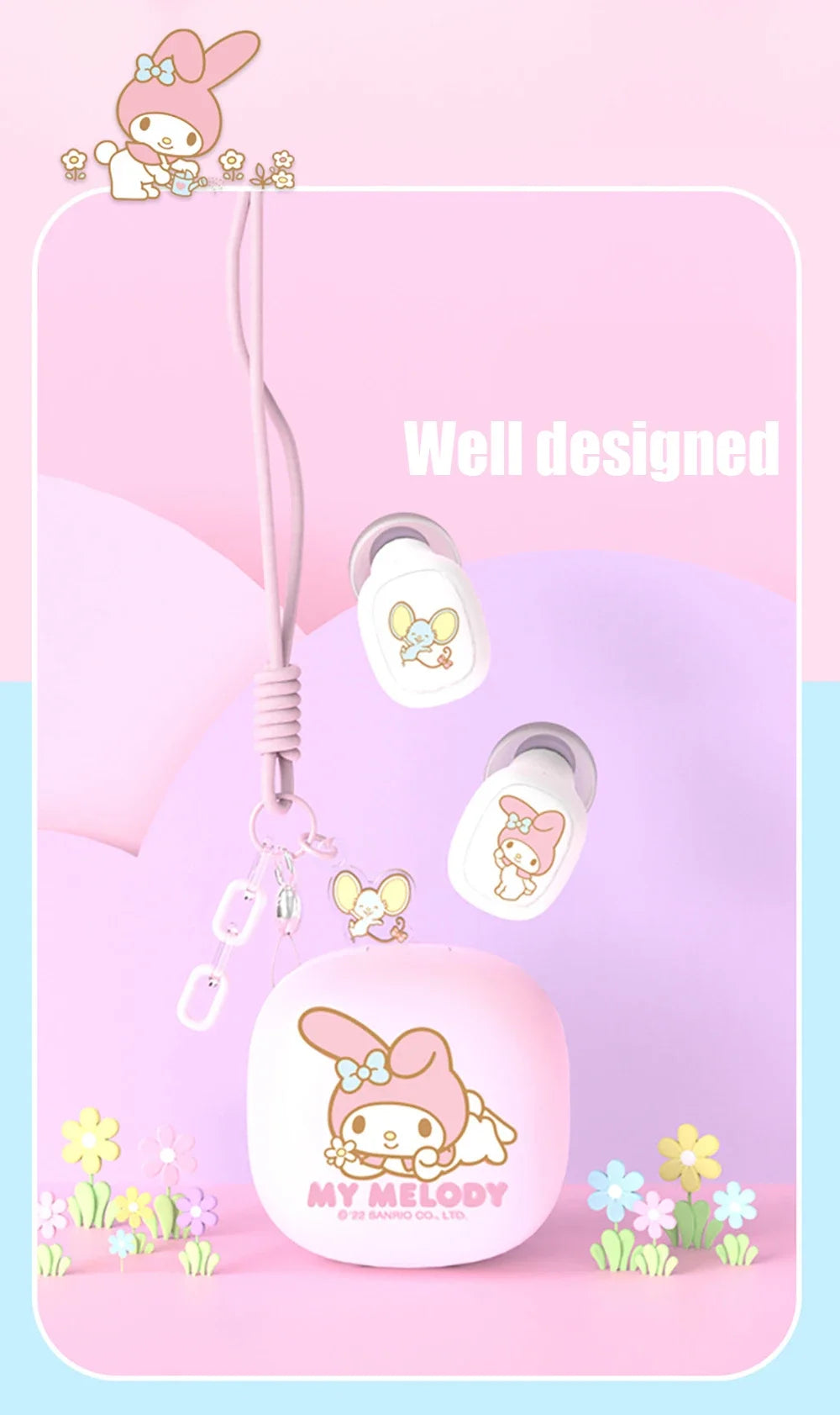 Cuffie wireless Sanrio Hello Kitty, cuffie Bluetooth, Kuromi, My Melody, Cinnamoroll, con riduzione del rumore.