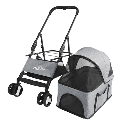 Cochecito para mascotas grandes, de viaje con transportín desmontable Plegable y con protector de lluvia, carga 30 kg.