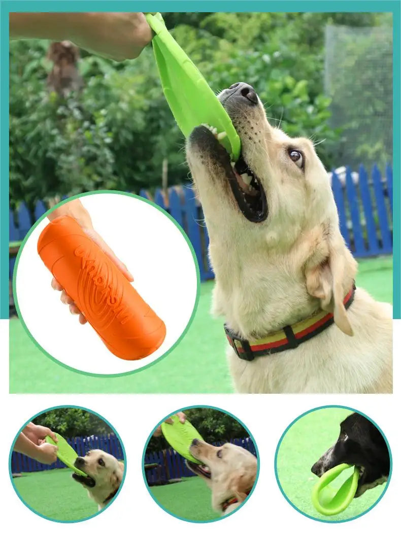 Giocattolo a forma di disco volante, resistente al morso del cane.
 Disponibile in varie dimensioni.