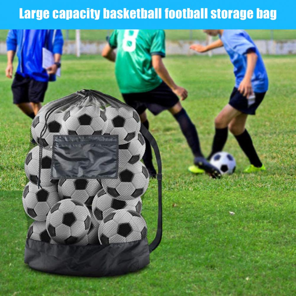 Sports ball bag with adjustable shoulder strap and net bag for sports equipment