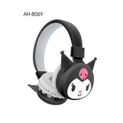 Sanrio Hello Kitty and Kuromi wireless headphones, with Bluetooth and microphone, lightweight and foldable, ideal for phones and laptops.