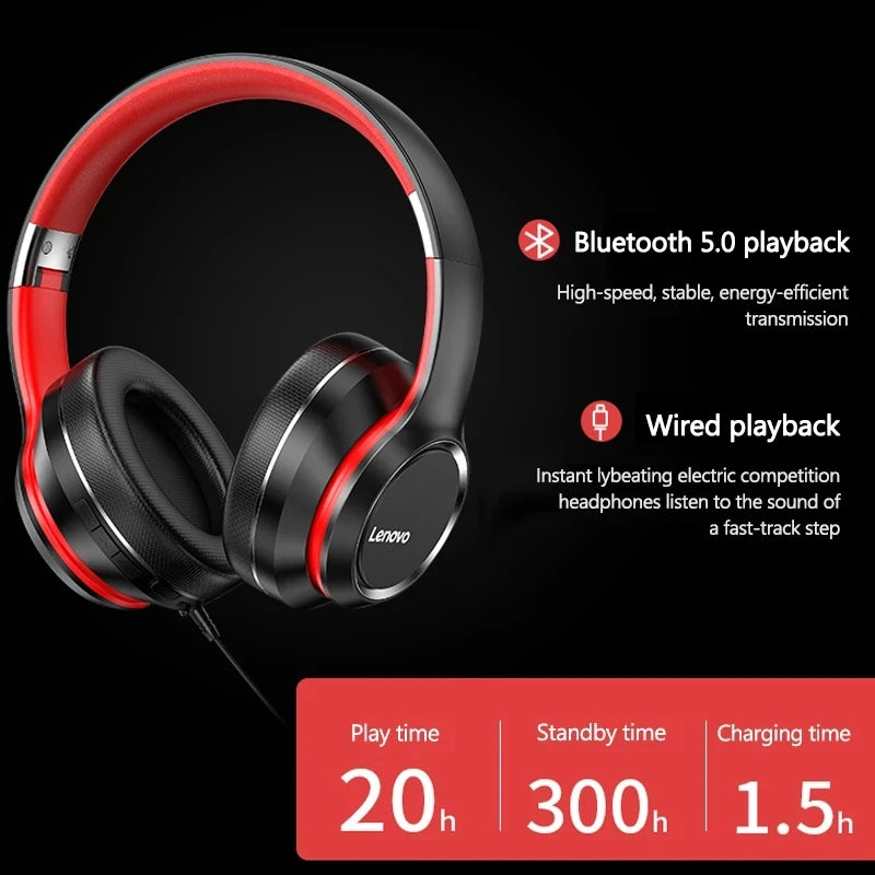 Lenovo HD200 Wireless Bluetooth Headphones,
 Foldable HIFI Stereo Noise Cancelling Headphones.