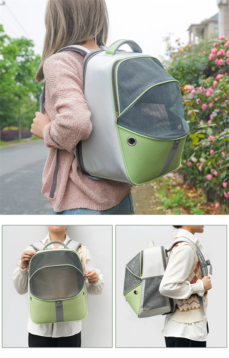 Mochila para mascotas de tejido Oxford, fabricada en malla transpirable extensible y duradera.