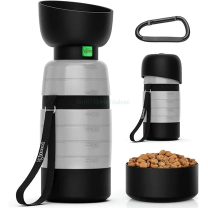 Bottiglia per animali 2 in 1 da 650 ml e contenitore per alimenti da 150 ml, ideale per viaggi e passeggiate all'aria aperta, trekking e campeggio.