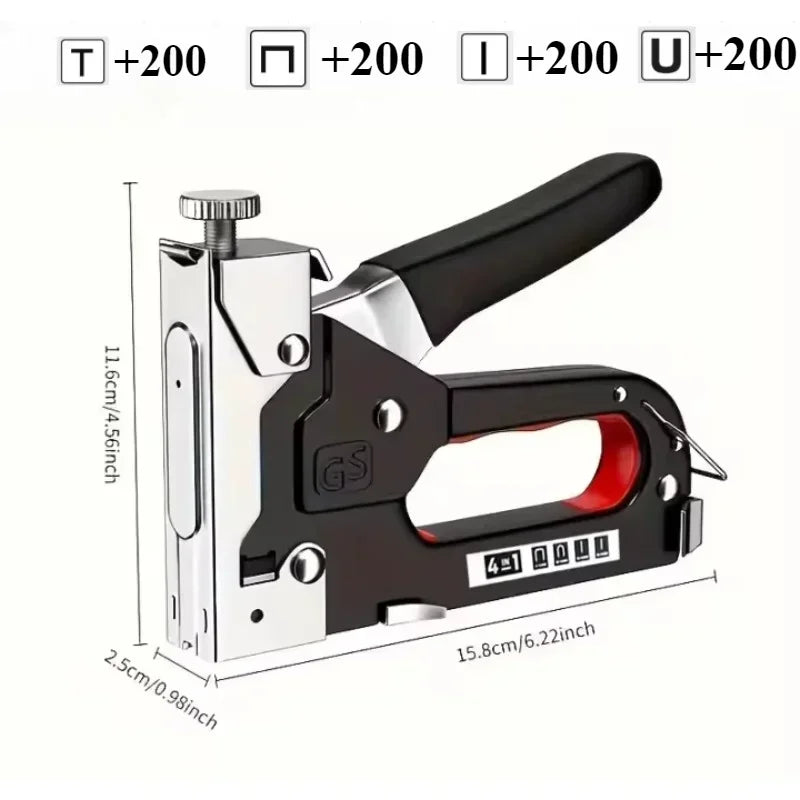 Duradera multiherramienta 4 en 1: pistola de clavos/grapas semiautomática de acero al carbono, perfecta para la decoración de madera de bricolaje