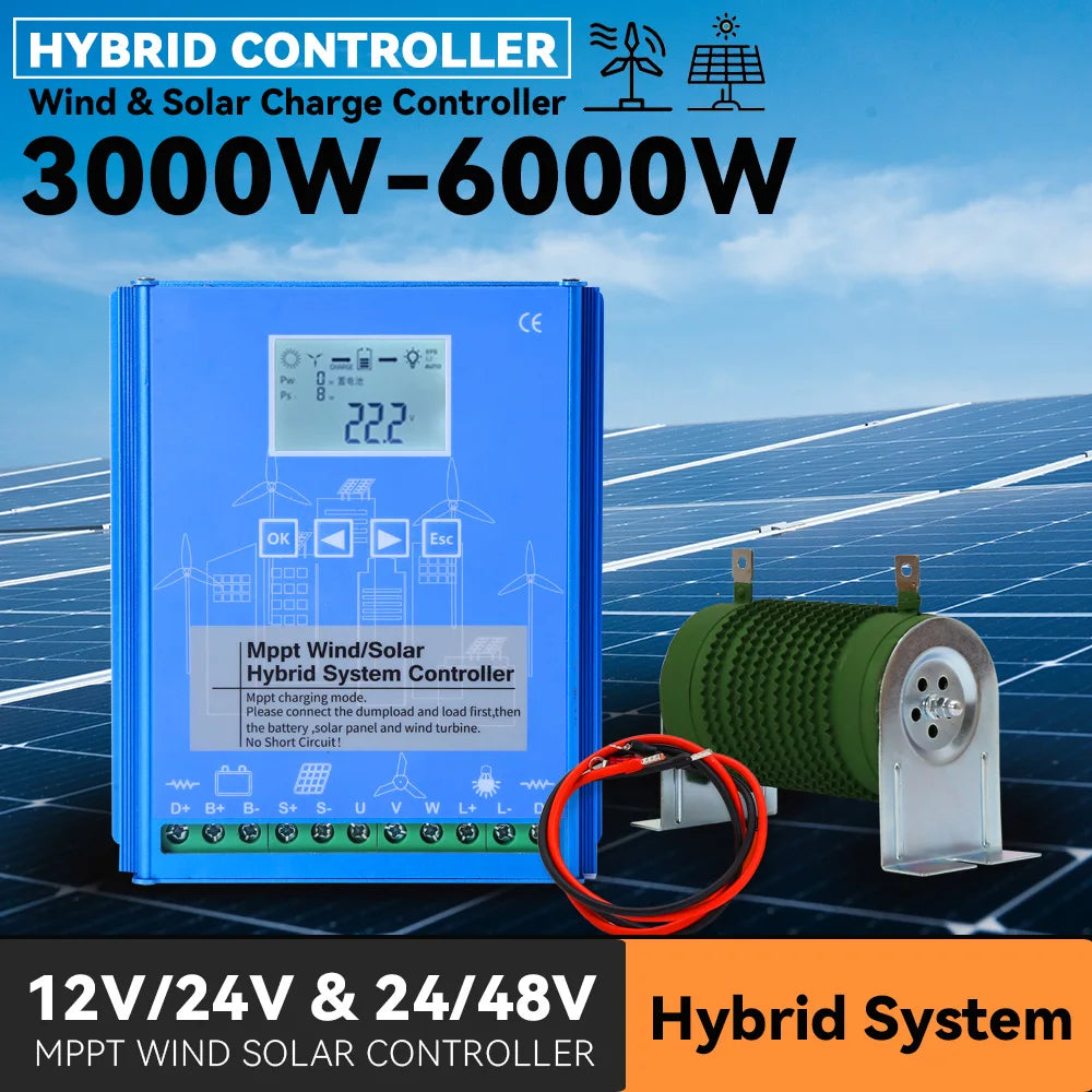 3000W 6000W MPPT Charge Controller Solar & Wind Hybrid System 12v 24v 48v Auto Regulator Home Use Solar panel Windmill Generator