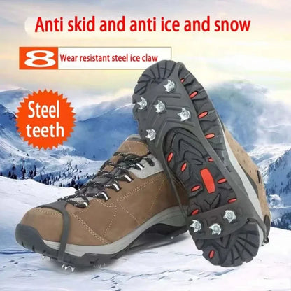 Ramponi da ghiaccio 8 denti per scarpe invernali, antiscivolo perfetti per l'escursionismo, l'alpinismo su ghiaccio e neve.