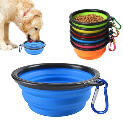 Mangiatoia portatile pieghevole in silicone per animali, ideale per i viaggi all'aperto, con comodo moschettone.